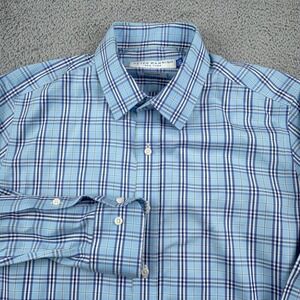 Peter Manning Shirt Mens 3 Blue Plaid Easy Care Long Sleeve Button Down Cotton